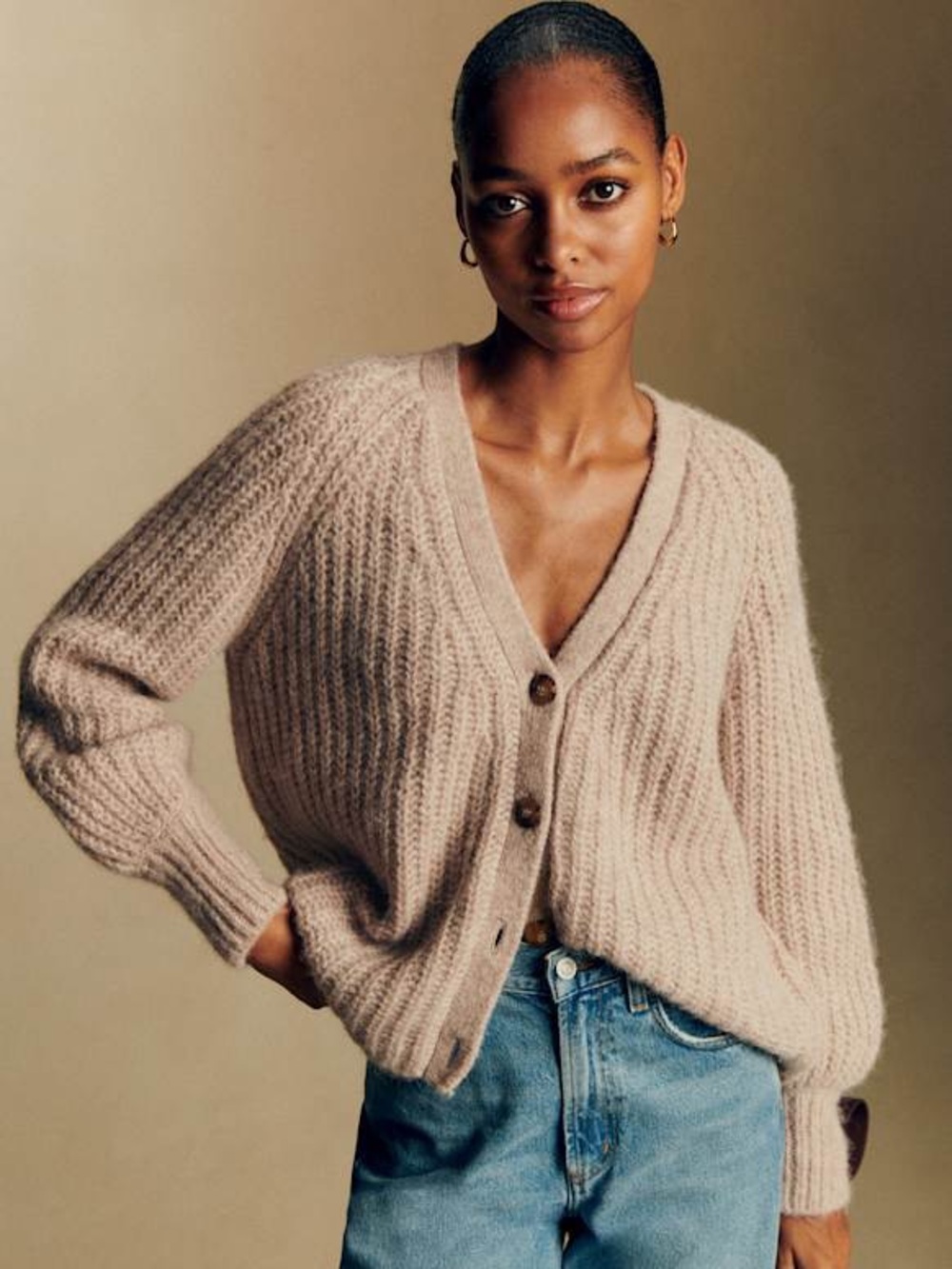 Sézane Basile Cardigan in Light Beige